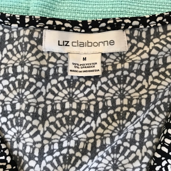 Black and white draped neck Liz Claiborne Blouse - Picture 2 of 2